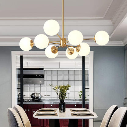 Moderne sputnik kroonluchter met opaal glazen bollen in goud of zwart – dimbare design hanglamp 6 8 of 12 lichtpunten