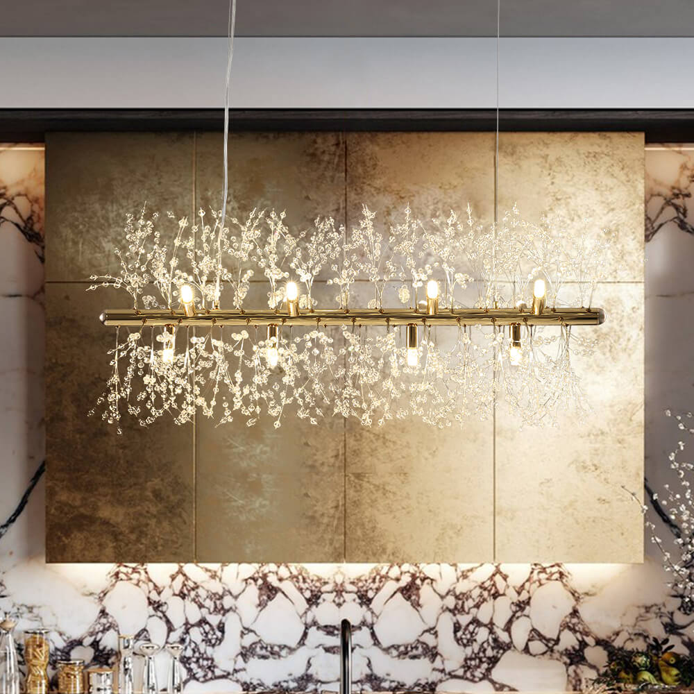 Luxe lineaire kristallen hanglamp met 12 lichtpunten in goud of chroom – moderne eilandverlichting 92 cm