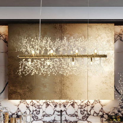 Luxe lineaire kristallen hanglamp met 12 lichtpunten in goud of chroom – moderne eilandverlichting 92 cm