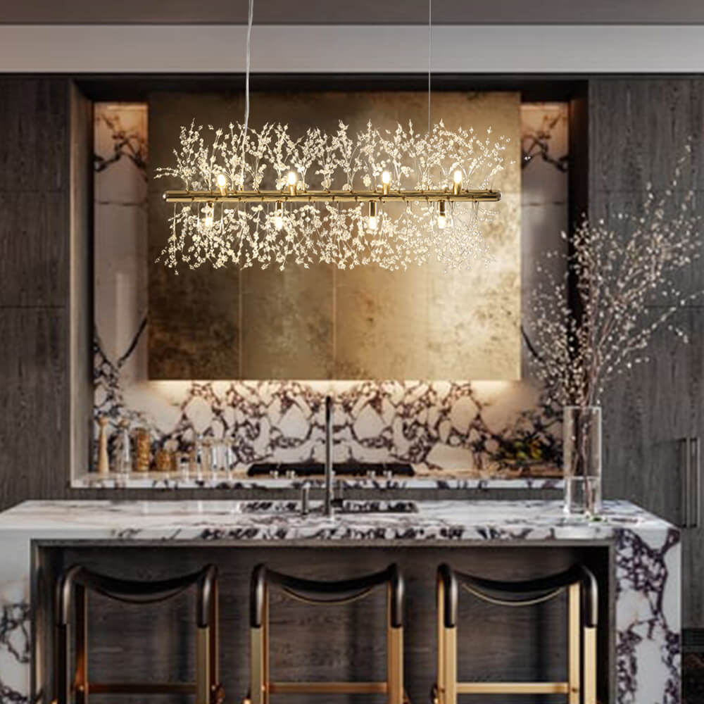Luxe lineaire kristallen hanglamp met 12 lichtpunten in goud of chroom – moderne eilandverlichting 92 cm