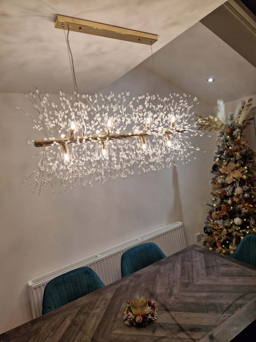 Luxe lineaire kristallen hanglamp met 12 lichtpunten in goud of chroom – moderne eilandverlichting 92 cm