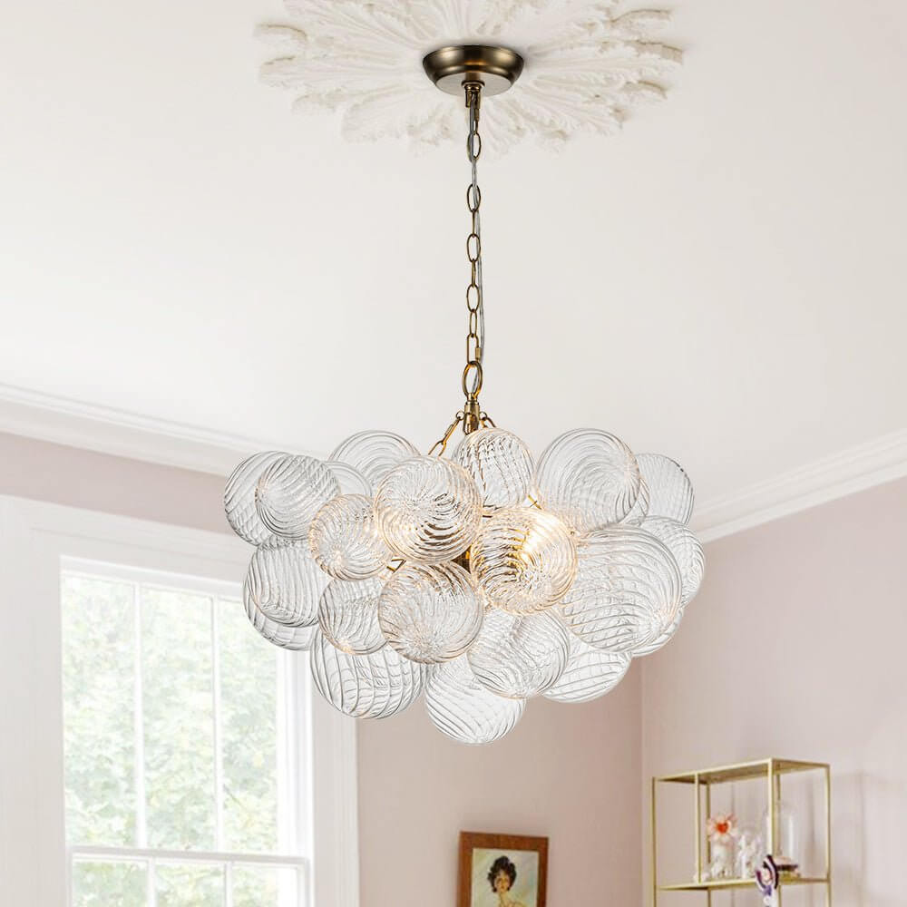 Luxe cluster kroonluchter met glazen bubbels in messing – moderne hanglamp met 3 of 8 lichtpunten