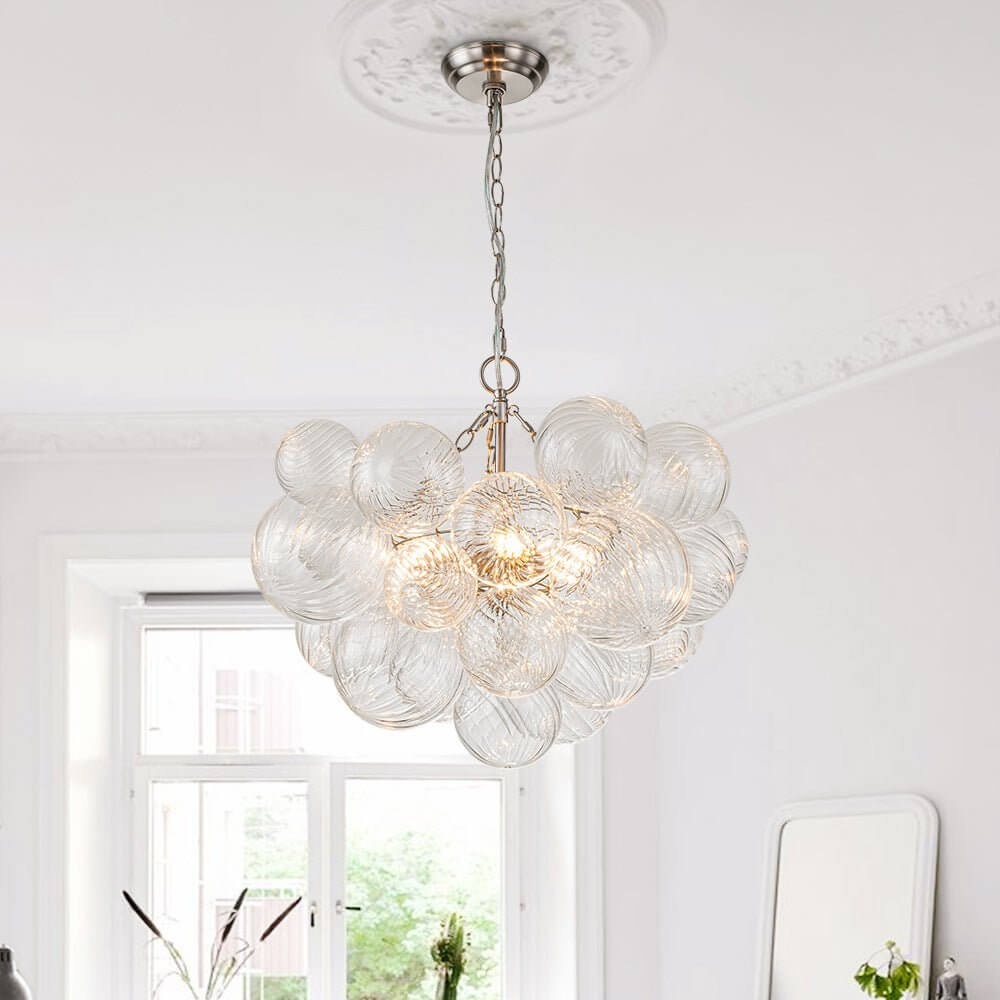 Luxe cluster kroonluchter met glazen bubbels in messing – moderne hanglamp met 3 of 8 lichtpunten