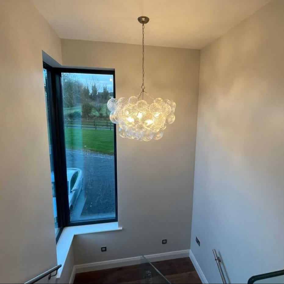 Luxe cluster kroonluchter met glazen bubbels in messing – moderne hanglamp met 3 of 8 lichtpunten