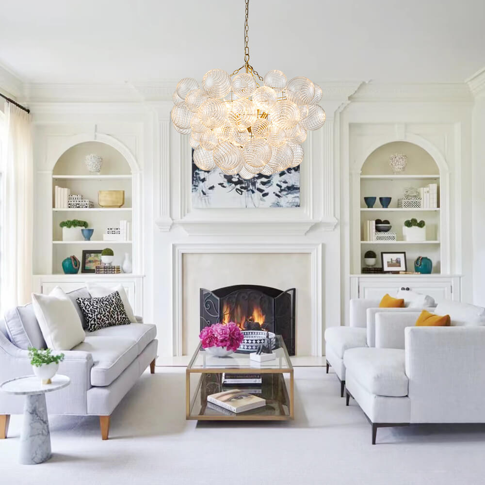 Luxe cluster kroonluchter met glazen bubbels in messing – moderne hanglamp met 3 of 8 lichtpunten