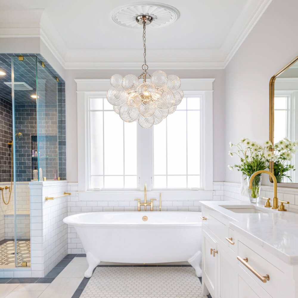 Luxe cluster kroonluchter met glazen bubbels in messing – moderne hanglamp met 3 of 8 lichtpunten