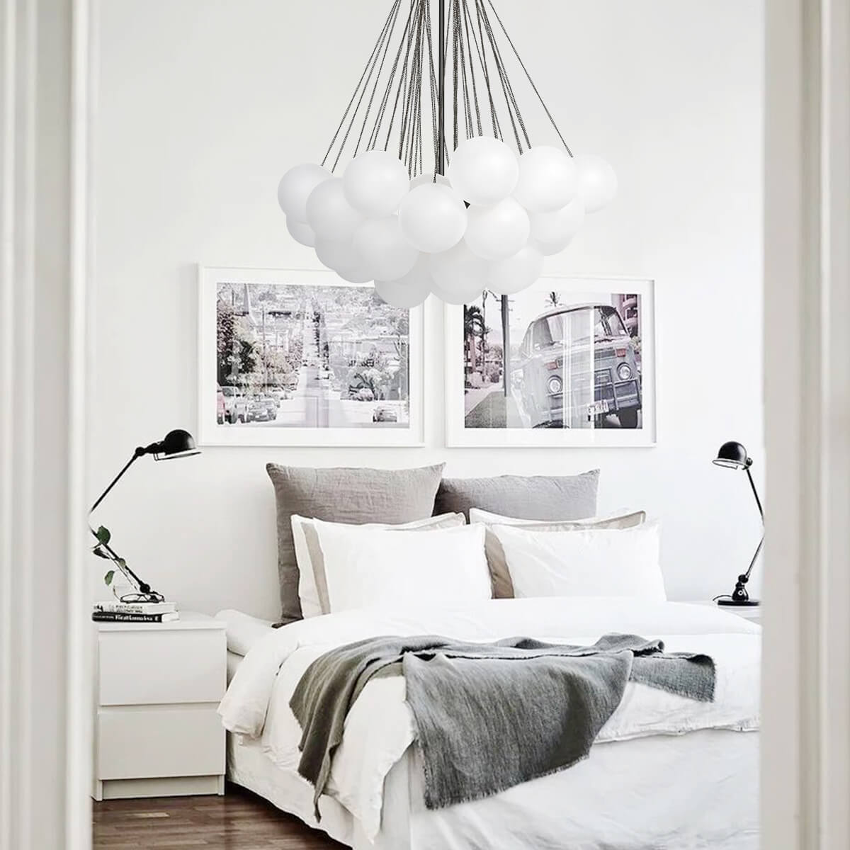 Moderne cluster hanglamp met glazen bubbels in zwart of messing – 3 lichts design kroonluchter 40 of 80 cm