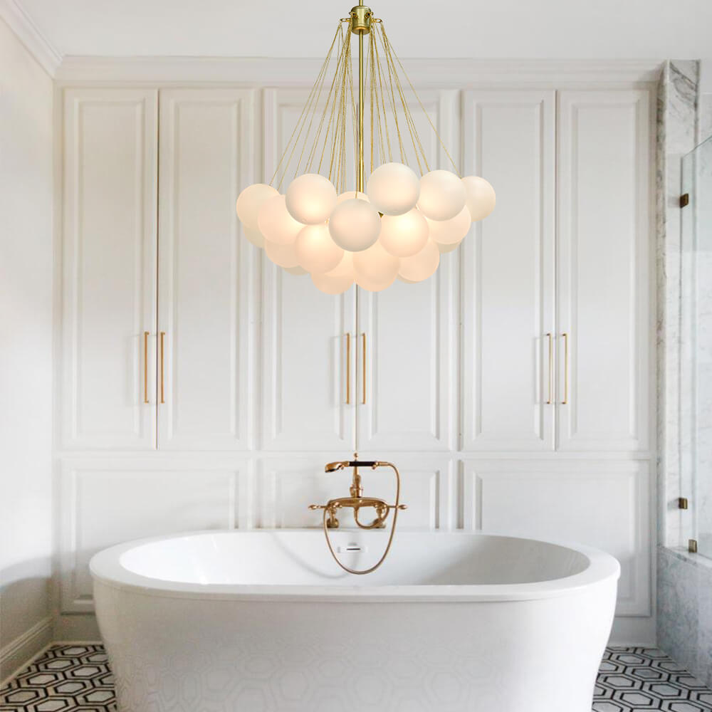 Moderne cluster hanglamp met glazen bubbels in zwart of messing – 3 lichts design kroonluchter 40 of 80 cm