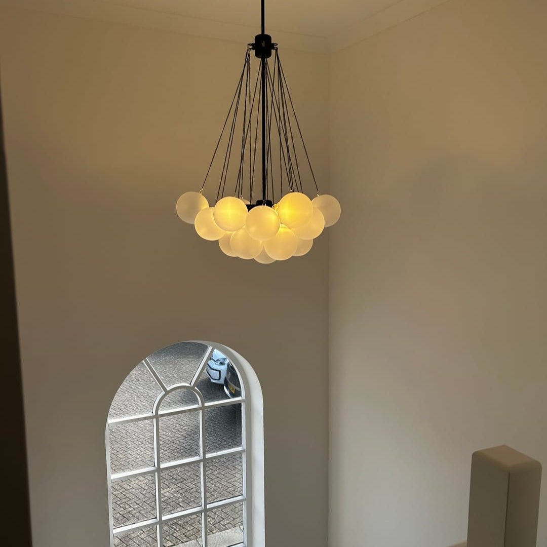 Moderne cluster hanglamp met glazen bubbels in zwart of messing – 3 lichts design kroonluchter 40 of 80 cm