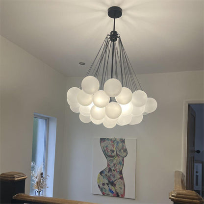 Moderne cluster hanglamp met glazen bubbels in zwart of messing – 3 lichts design kroonluchter 40 of 80 cm