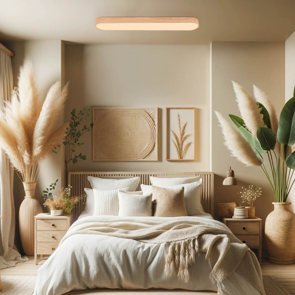 Plafondlamp Ovaal LED Houtlook Metaal 65-90cm Warm Wit Koel Wit Woonkamer Slaapkamer