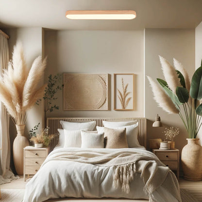 Plafondlamp Ovaal LED Houtlook Metaal 65-90cm Warm Wit Koel Wit Woonkamer Slaapkamer