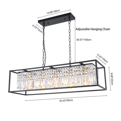 Luxe Rechthoekige Kristallen Hanglamp Zwart voor Keukeneiland en Eettafel met 5 Lichtpunten