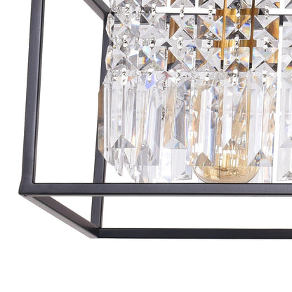 Luxe Rechthoekige Kristallen Hanglamp Zwart voor Keukeneiland en Eettafel met 5 Lichtpunten