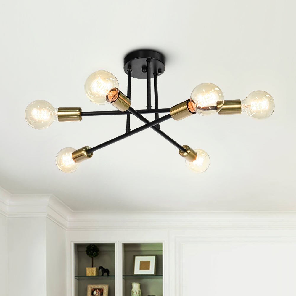 Messing sputnik plafondlamp met 6 lichtpunten – semi flush design voor lage plafonds 60 cm