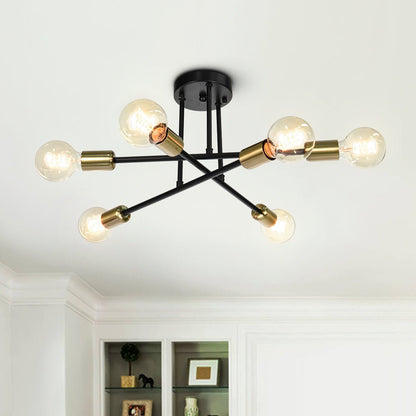 Messing sputnik plafondlamp met 6 lichtpunten – semi flush design voor lage plafonds 60 cm