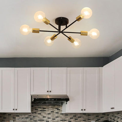 Messing sputnik plafondlamp met 6 lichtpunten – semi flush design voor lage plafonds 60 cm