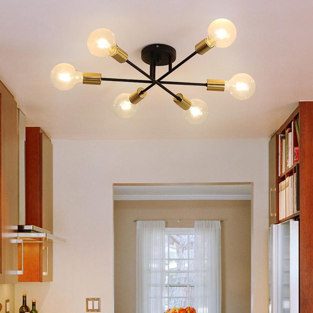 Messing sputnik plafondlamp met 6 lichtpunten – semi flush design voor lage plafonds 60 cm