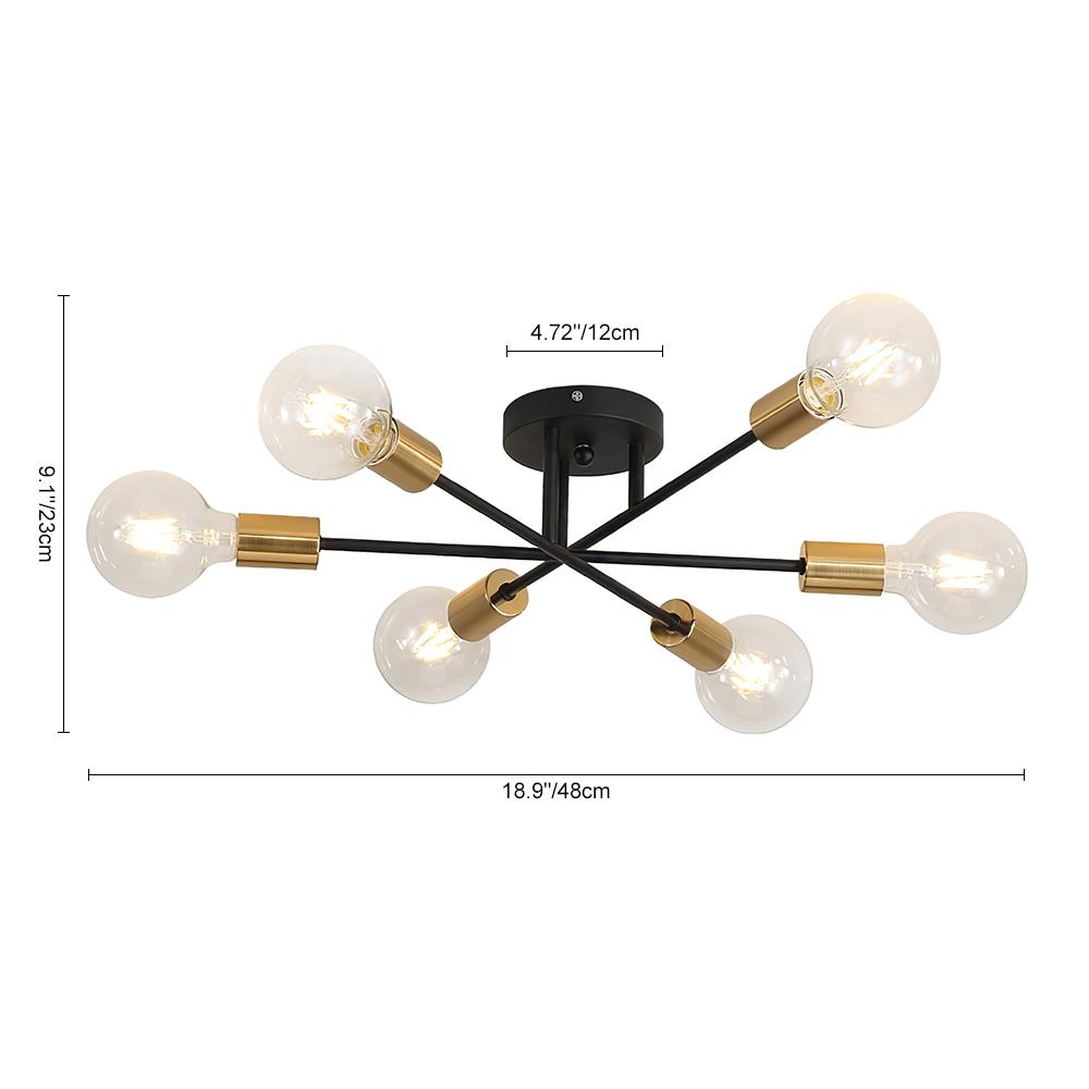 Messing sputnik plafondlamp met 6 lichtpunten – semi flush design voor lage plafonds 60 cm