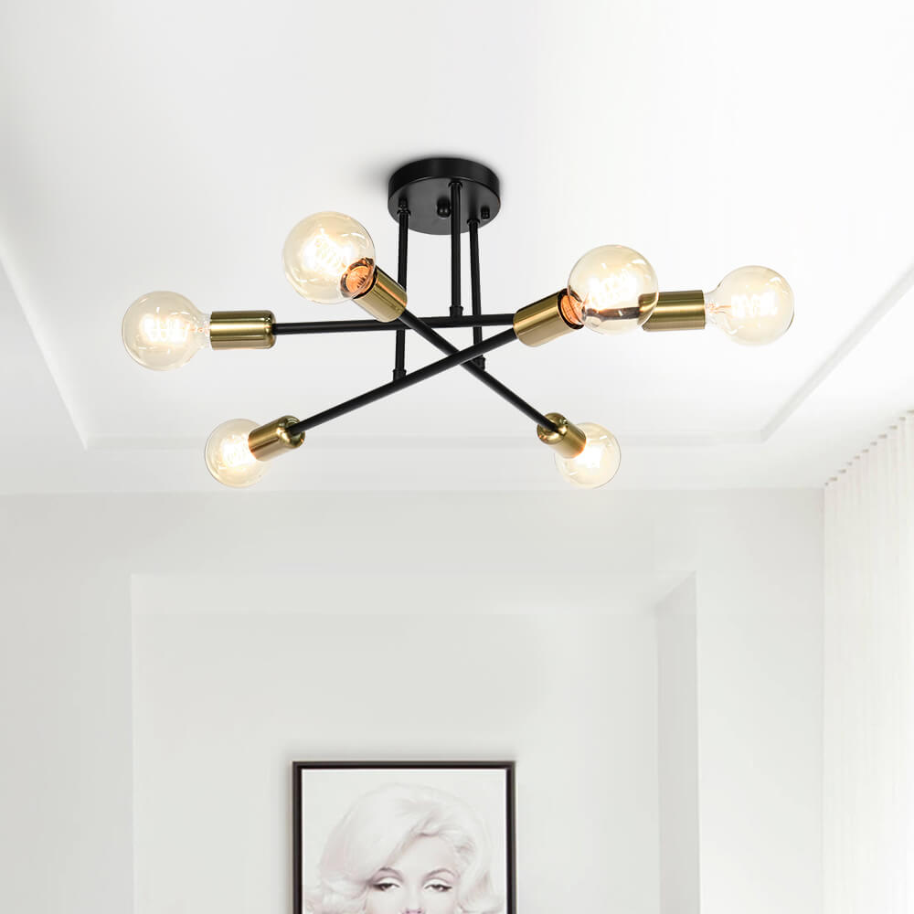 Messing sputnik plafondlamp met 6 lichtpunten – semi flush design voor lage plafonds 60 cm