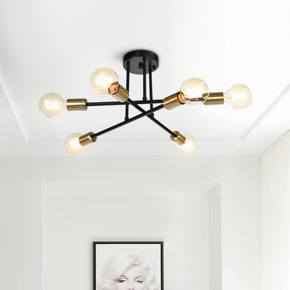 Messing sputnik plafondlamp met 6 lichtpunten – semi flush design voor lage plafonds 60 cm