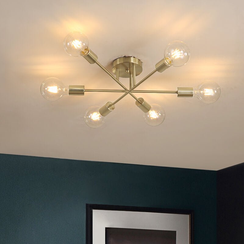 Messing sputnik plafondlamp met 6 lichtpunten – semi flush design voor lage plafonds 60 cm