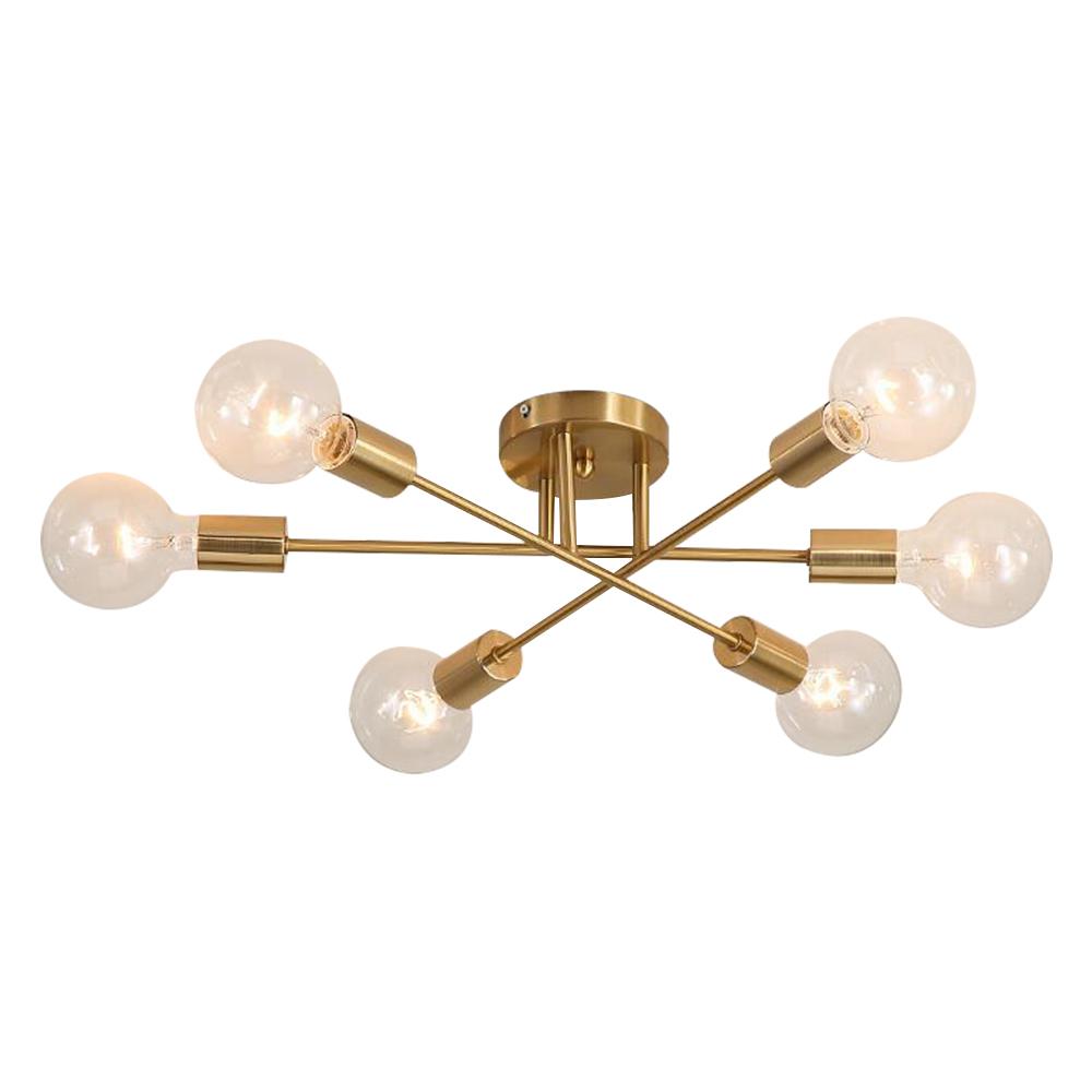 Messing sputnik plafondlamp met 6 lichtpunten – semi flush design voor lage plafonds 60 cm