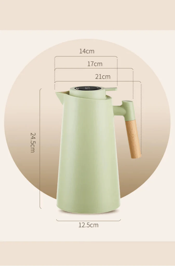 Thermoskan Met Temperatuur Display 1 Liter Houten Handvat Lekvrij