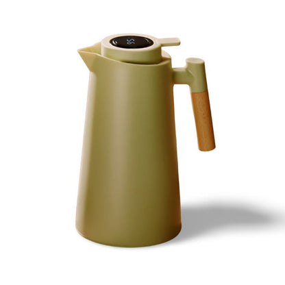 Thermoskan Met Temperatuur Display 1 Liter Houten Handvat Lekvrij