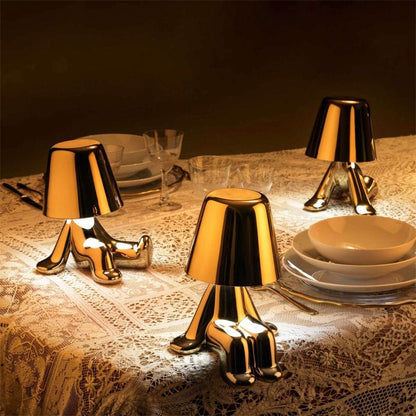 Denkende Figuur Tafellamp Goudkleurig IJzer USB Oplaadbaar Sculptuur Verlichting