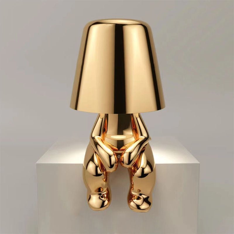 Denkende Figuur Tafellamp Goudkleurig IJzer USB Oplaadbaar Sculptuur Verlichting
