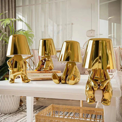 Denkende Figuur Tafellamp Goudkleurig IJzer USB Oplaadbaar Sculptuur Verlichting