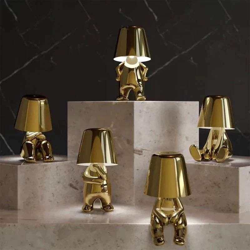 Denkende Figuur Tafellamp Goudkleurig IJzer USB Oplaadbaar Sculptuur Verlichting