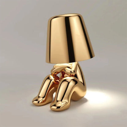 Denkende Figuur Tafellamp Goudkleurig IJzer USB Oplaadbaar Sculptuur Verlichting