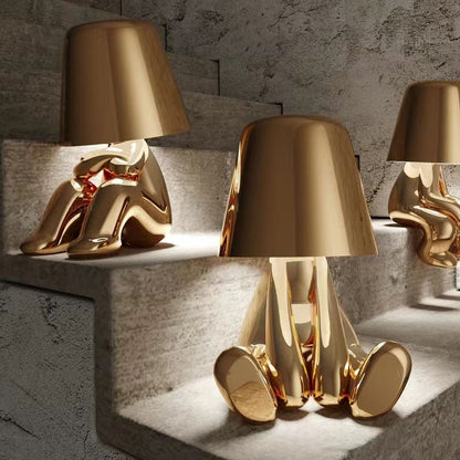 Denkende Figuur Tafellamp Goudkleurig IJzer USB Oplaadbaar Sculptuur Verlichting