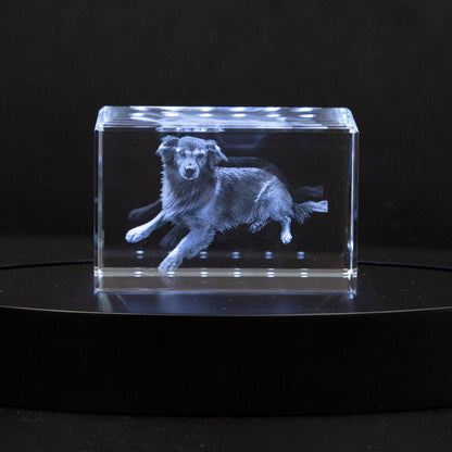 Gepersonaliseerd 2D/3D Kristal Gedenkkristal met Eigen Foto – Verlicht Herinneringsblok met Houten Voet