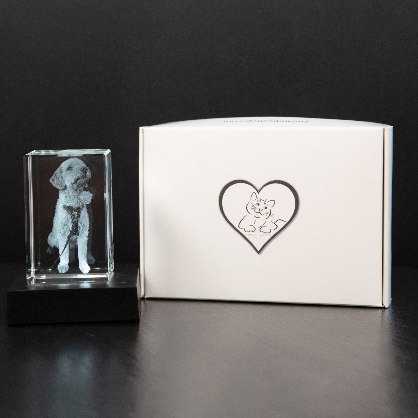 Gepersonaliseerd 2D/3D Kristal Gedenkkristal met Eigen Foto – Verlicht Herinneringsblok met Houten Voet