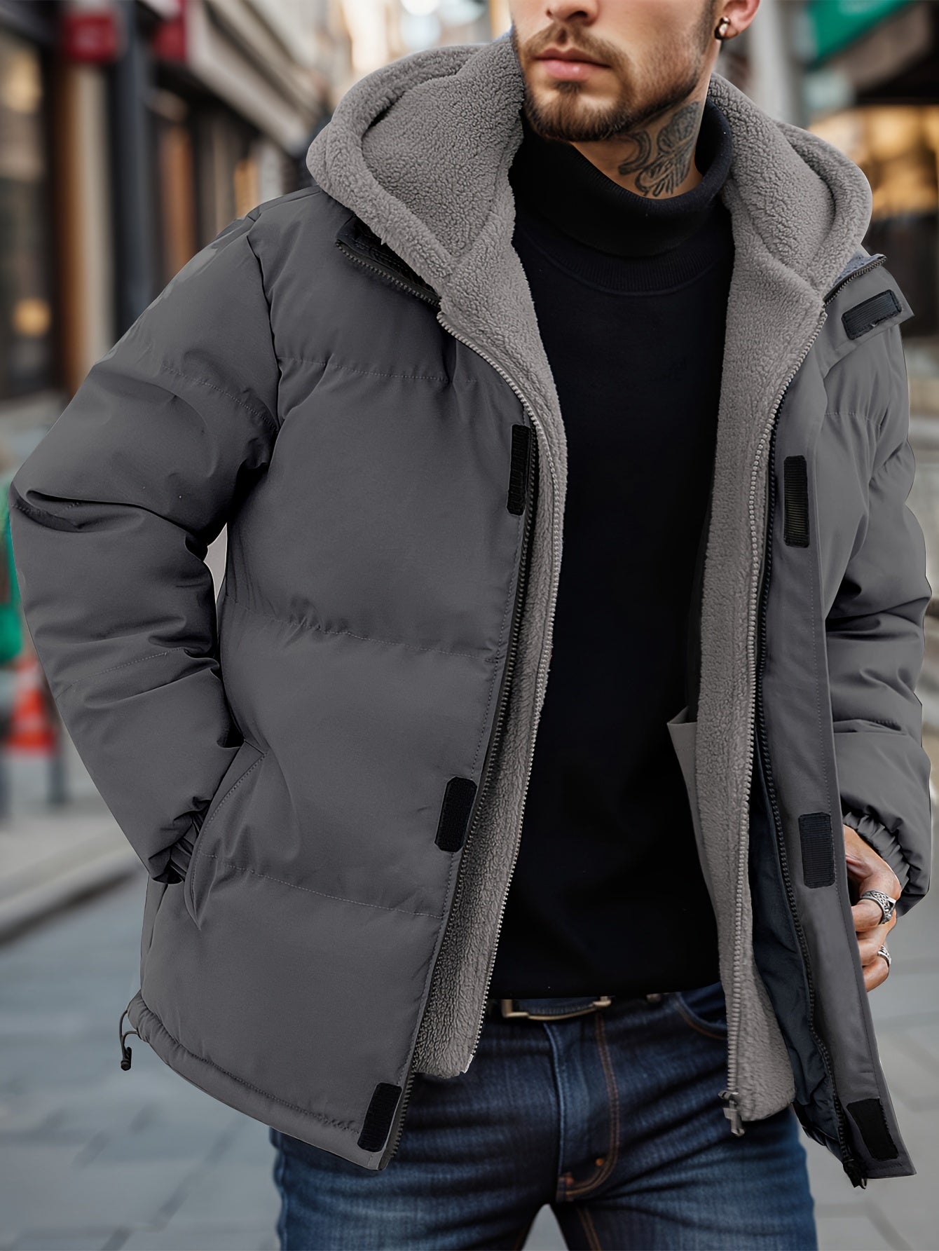 Heren Fleece Jas Warm Met Kap en Zakken - StudioMarella