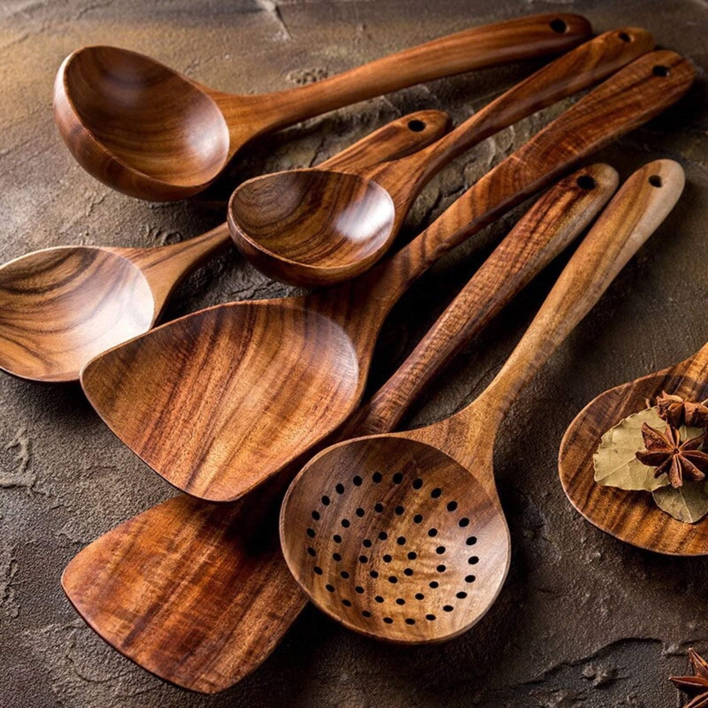 Houten Kookgerei Set Teakhout 7-delig Keuken Lepels Spatels Anti-aanbak Veilig Handgemaakt Kookset