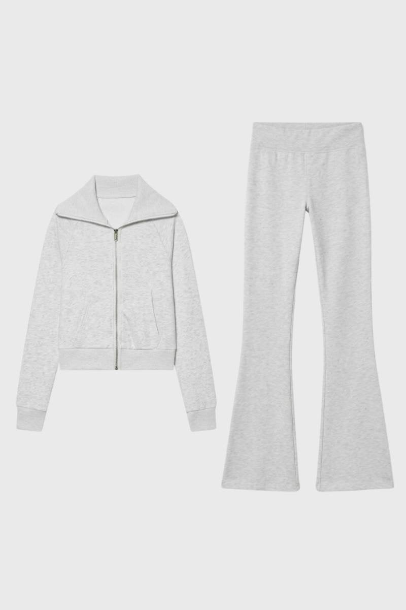 Trainingspak Dames - Cropped Jas met Flared Broek | Comfort — Lichtgrijs
