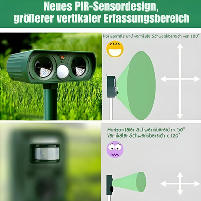 Zonne-energie Dierverschrikker Ultraschall 8-10m Bereik IP66 Waterdicht 13,5-45,5kHz Frequentie Tuin