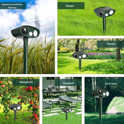 Solar Dierenverjager met Ultrasoon Geluid 4-Delige Set – PIR 9,14m Bereik – 18–40 kHz Frequentie – 110° Detectiehoek voor Tuin en Wildlife Bescherming