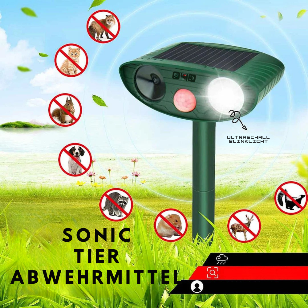 Solar Dierenverjager met Ultrasoon Geluid 4-Delige Set – PIR 9,14m Bereik – 18–40 kHz Frequentie – 110° Detectiehoek voor Tuin en Wildlife Bescherming