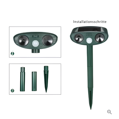 Solar Dierenverjager met Ultrasoon Geluid 4-Delige Set – PIR 9,14m Bereik – 18–40 kHz Frequentie – 110° Detectiehoek voor Tuin en Wildlife Bescherming
