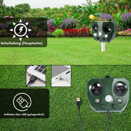 Ultrasone Dierenverjager op Zonne-Energie – 13,5–45,5 kHz – Bescherming Tuin – 5 Modi – Bereik tot 9 meter