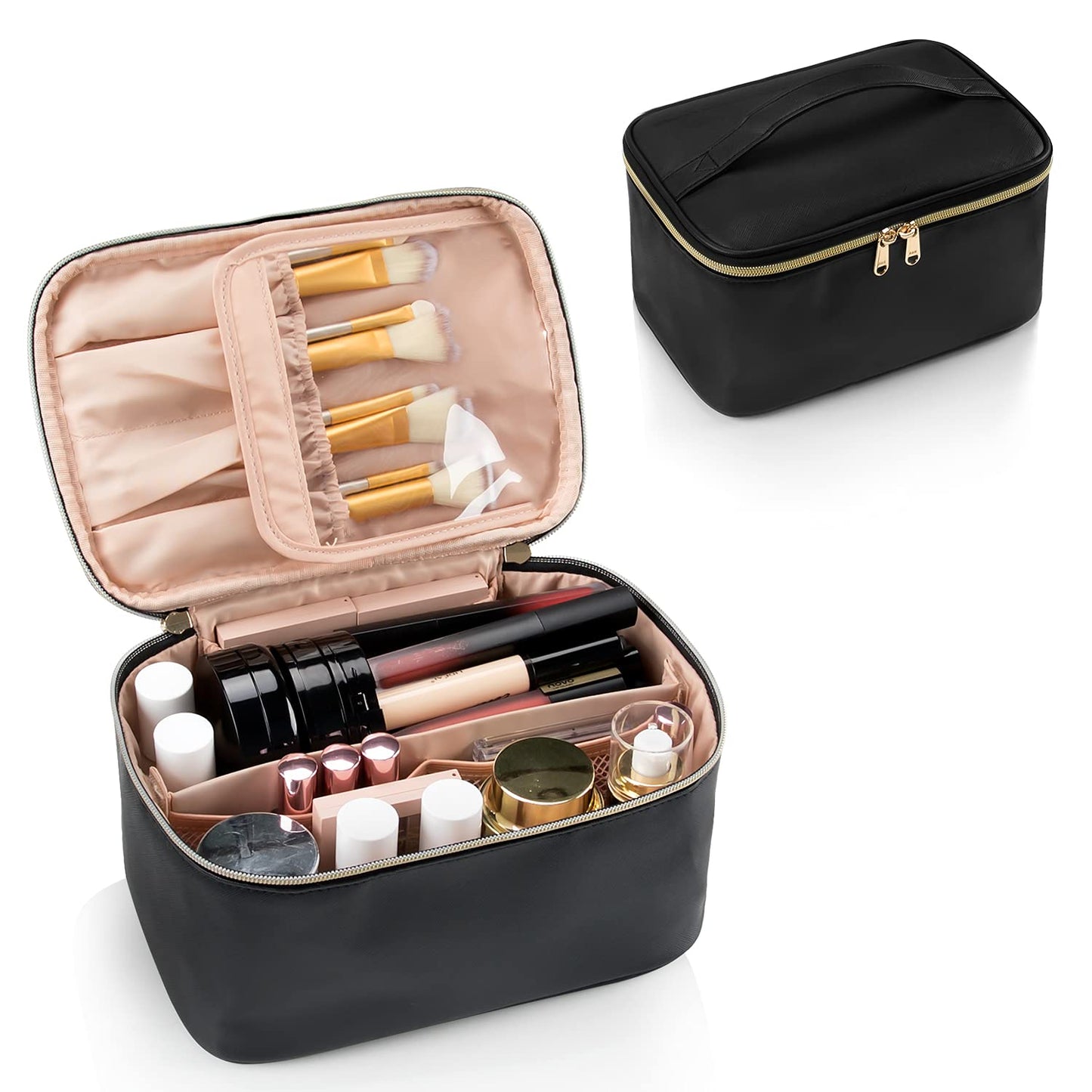 Cosmetica Organizer met Verstelbare Scheidingswanden en Handgreep | Draagbare Make-up Koffer voor Reizen en Thuis