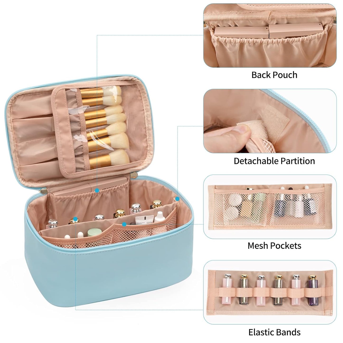 Cosmetica Organizer met Verstelbare Scheidingswanden en Handgreep | Draagbare Make-up Koffer voor Reizen en Thuis