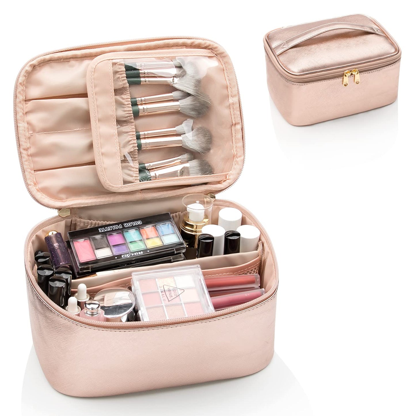 Cosmetica Organizer met Verstelbare Scheidingswanden en Handgreep | Draagbare Make-up Koffer voor Reizen en Thuis