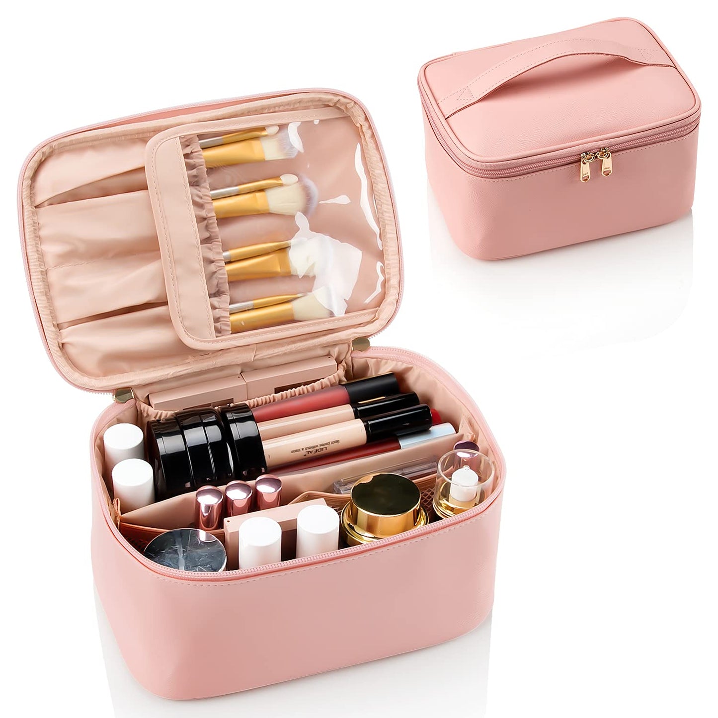 Cosmetica Organizer met Verstelbare Scheidingswanden en Handgreep | Draagbare Make-up Koffer voor Reizen en Thuis