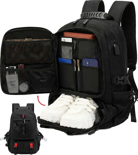 Waterdichte Reisrugzak 60L met USB en Schoenvak | Duurzame Backpack voor Laptops tot 17.3 inch | Anti-diefstal Rugtas voor Vliegreizen